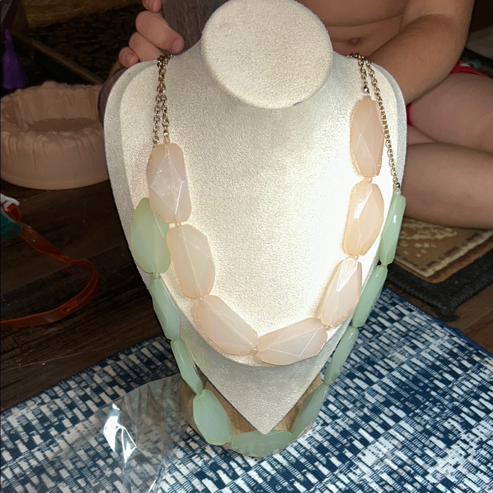 Lime Green And Peach Necklace With Delicate Chain Design